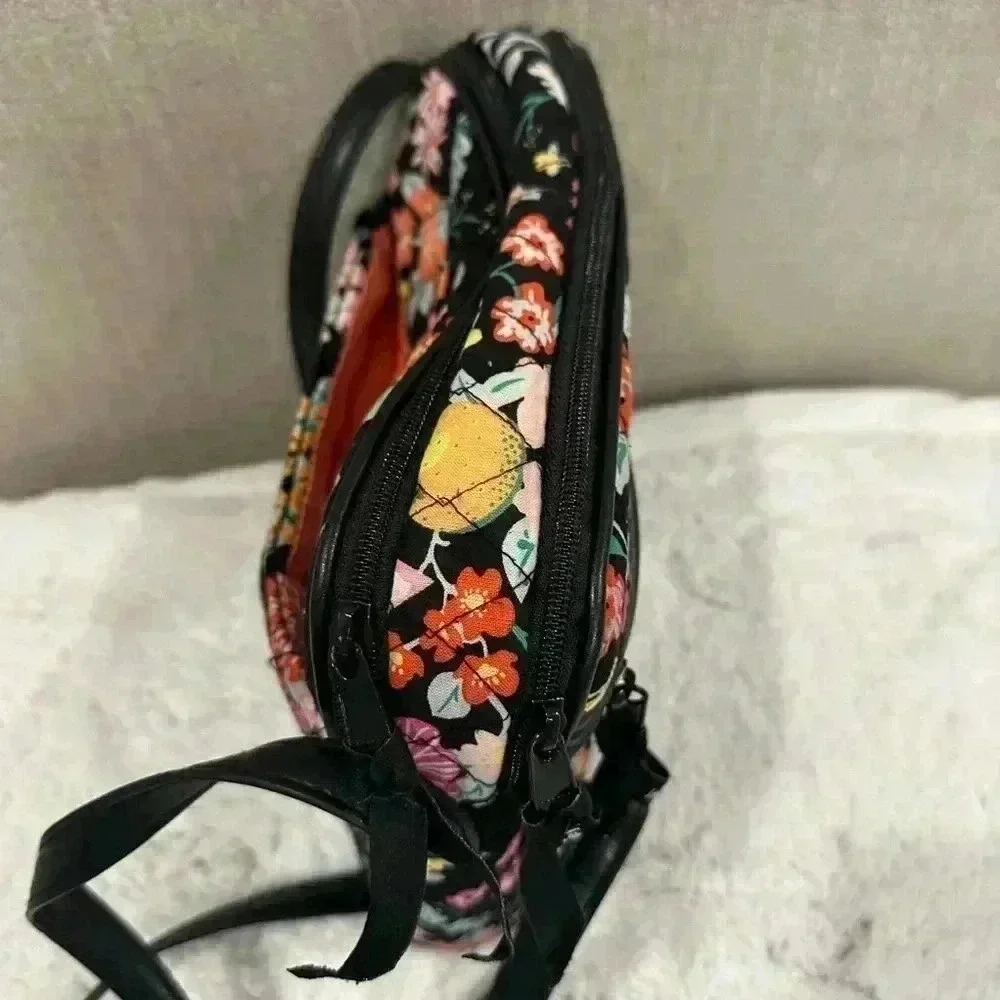 Vera Bradley Tangerine Twist Cotton Faux Leather Black Floral 9.5”x7.5”x 3”